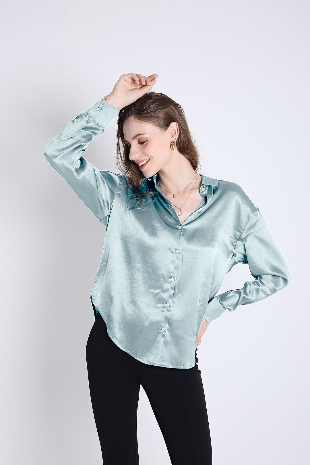 Oversized Satin Sky Blue Shirt