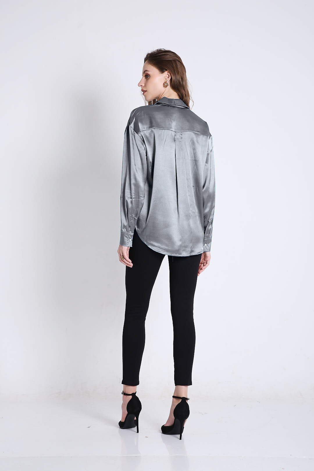 Oversized Satin Silver Grey Shirt