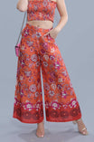 Orange Satin Printed Flared Pant FRENCH THEORY
