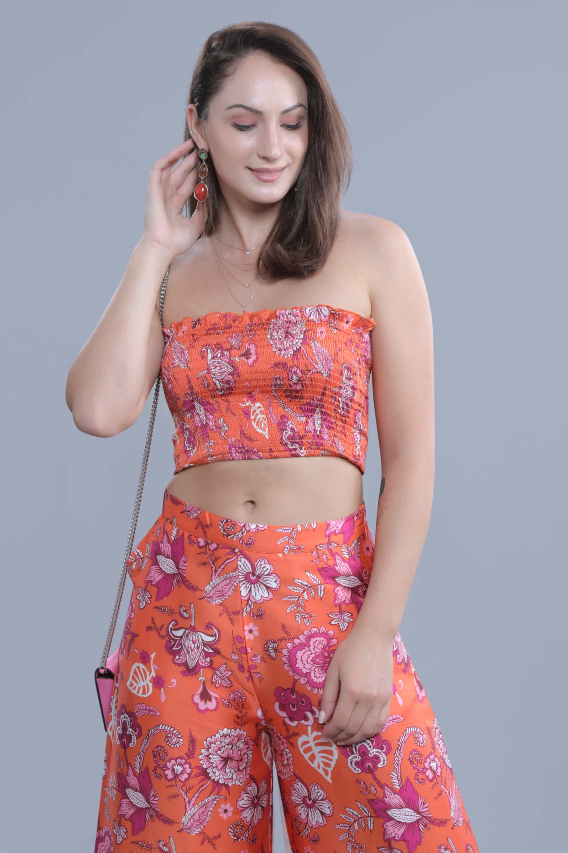 Orange Satin Printed Flared Pant FRENCH THEORY
