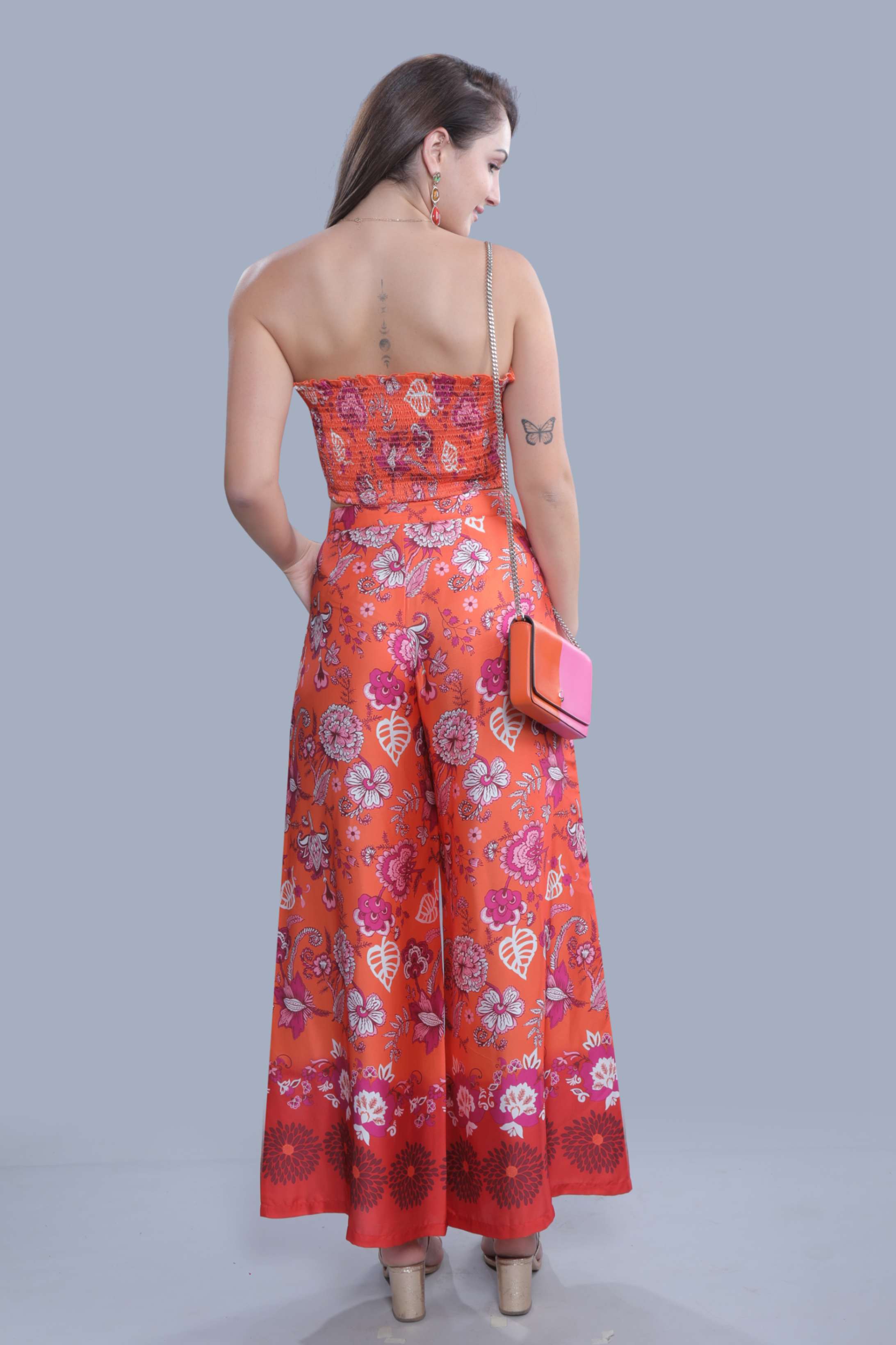 Orange Satin Printed Flared Pant FRENCH THEORY