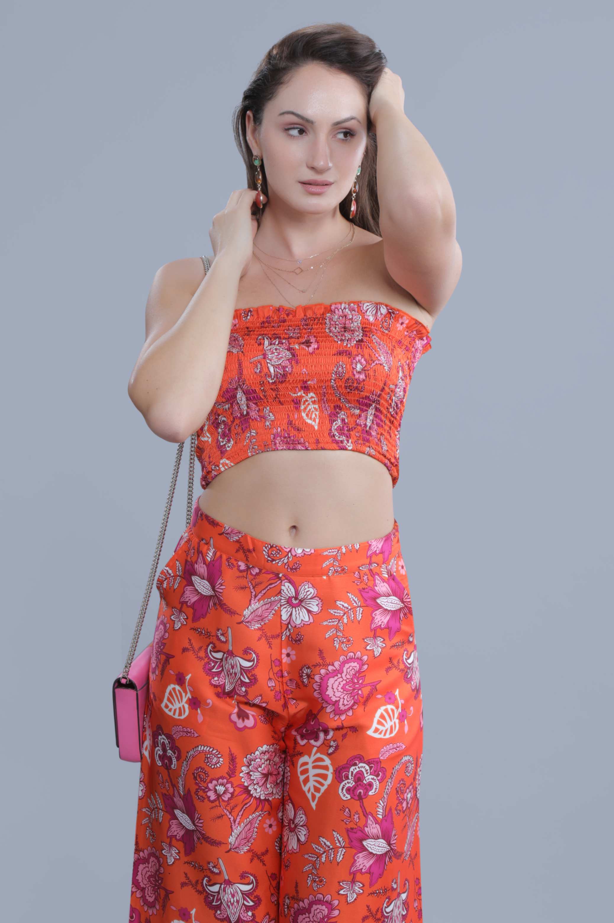 Orange Satin Printed Flared Pant FRENCH THEORY