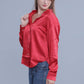 Red Oversized Satin Shirt