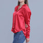 Red Oversized Satin Shirt