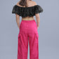 Hot Pink Cargo Pant & Black Off-Shoulder Cloud Top Co-Ord Set