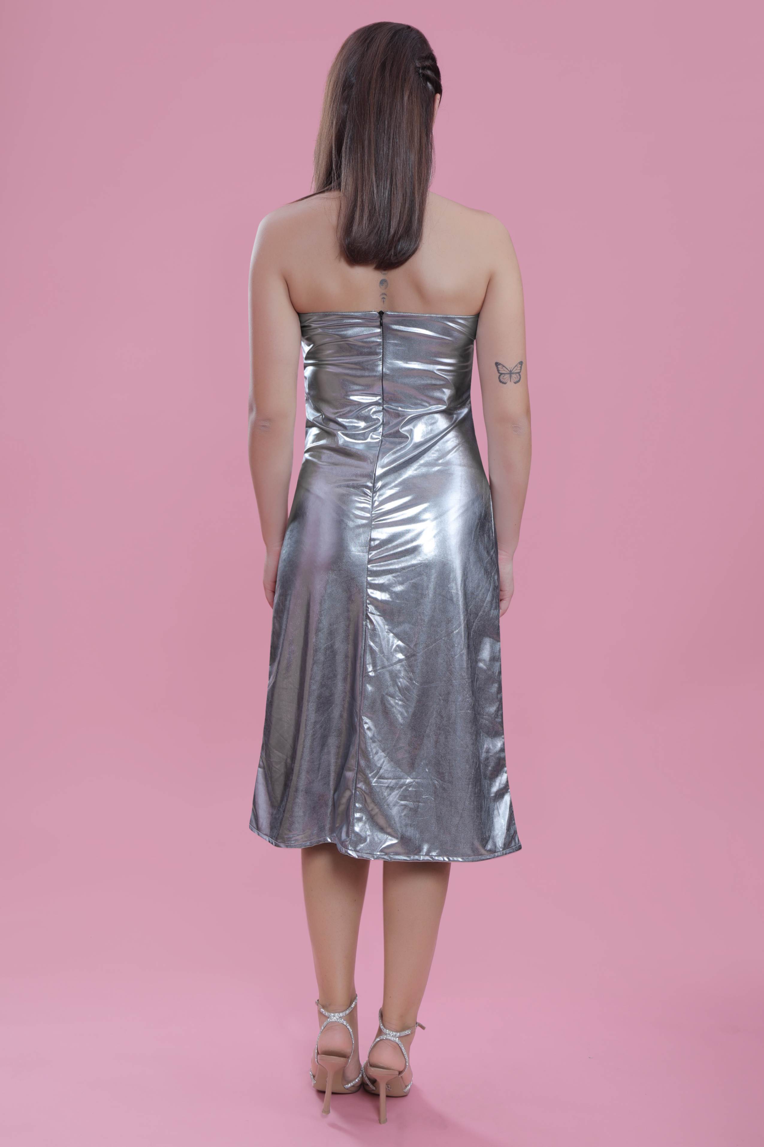 Silver Metallic Bodycon Dress FRENCH THEORY