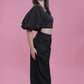 Black Fitted Top with Balloon Sleeve Resort Wear