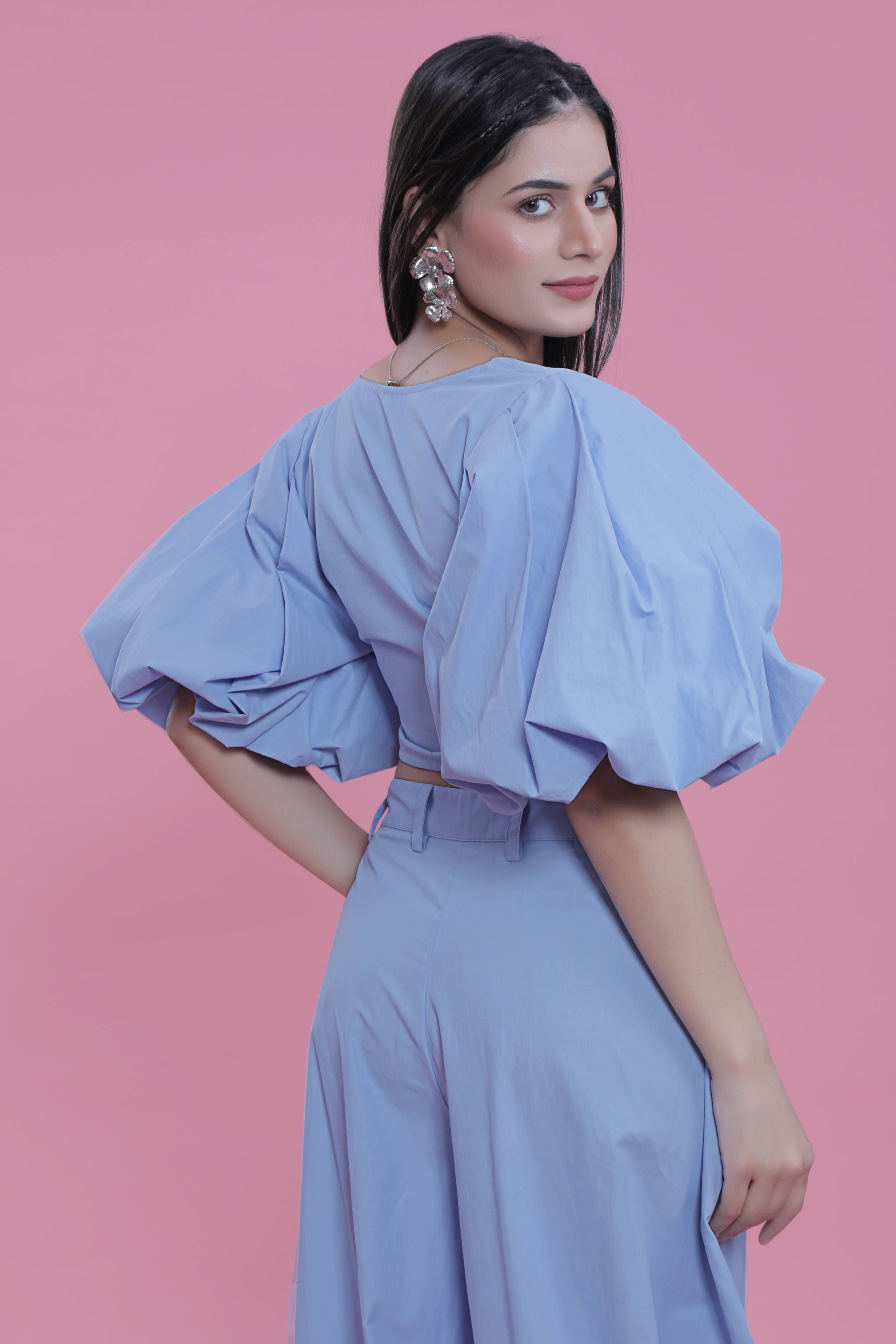 Balloon Sleeve Resort Wear Fitted Top FRENCH THEORY