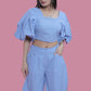 Blue Fitted Top with Balloon Sleeve