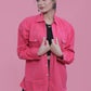 Fuchsia Pink Overdyed Oversized Jacket with Long Sleeves